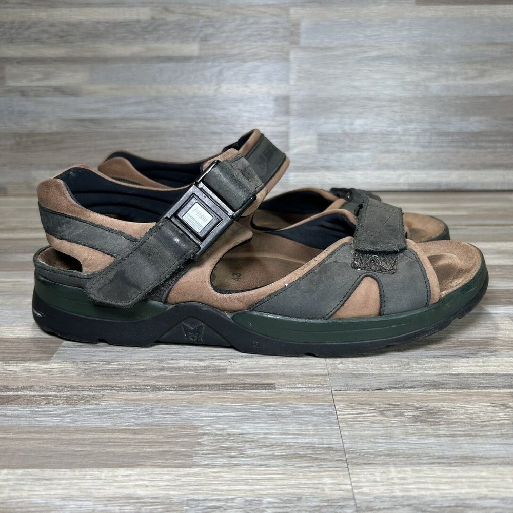 Mephisto Shark Fit Sandals Size EU 43/US 9 Green Brown Leather Nubuck